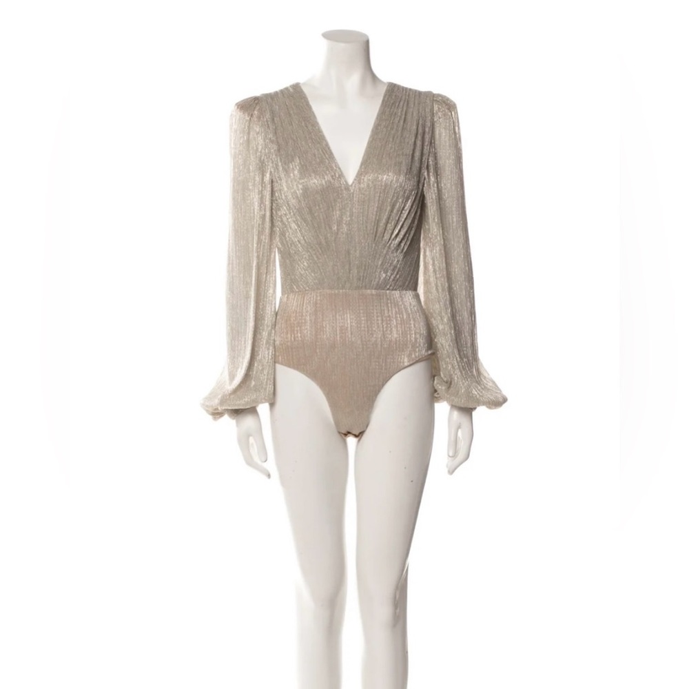 PatBO Shimmering Gold Lurex Plunge Bodysuit